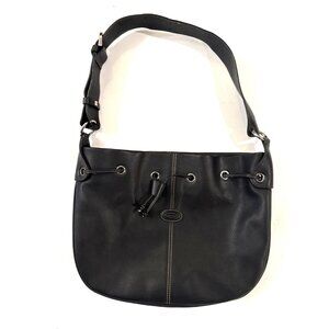 Tod’s Black Leather Drawstring Shoulder Bag with Adjustable Strap